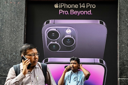 Apple iPhone exports from India hit a record Rs10,000 crore in May.
Image: Sankhadeep Banerjee/NurPhoto via Getty Images Apple iPhone exports from India hit a record Rs10,000 crore in May.
Image: Sankhadeep Banerjee/NurPhoto via Getty Images