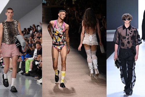 Menswear took a sensual turn at the leading luxury houses during the recent Fashion Weeks for spring-summer 2024.
Image: Julien De Rosa / Andreas Solaro / AFP Menswear took a sensual turn at the leading luxury houses during the recent Fashion Weeks for spring-summer 2024.
Image: Julien De Rosa / Andreas Solaro / AFP