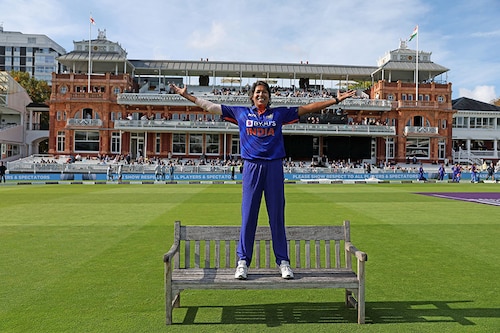 LONDON, ENGLAND - SEPTEMBER 24: Jhulan Goswami of India poses for the camera on her last game for India at Lord"s Cricket Ground on September 24, 2022 in London, England.
Image: Christopher Lee - ECB/ECB via Getty Images