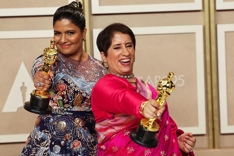 Director Kartiki Gonsalves (left) and producer Guneet Monga pose with the Oscar for Best Documentary Short Film for "The Elephant Whisperers" in the Oscars photo room at the 95th Academy Awards in Hollywood, Los Angeles, California, US The short film was inspired by the native wisdom of a mahout couple taking care of two abandoned elephant calves in Nilgiris, Tamil Nadu. In her winning speech, Gonsalves said, "I stand here today to speak for the sacred bond between us and our natural world, for the respect of indigenous communities, and empathy towards other living beings we share our space with, and finally for co-existence".