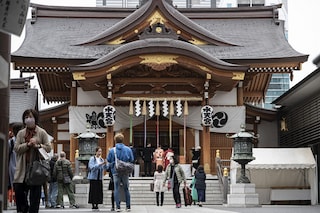 People pay a visit to Suitengu Shrine, a popular place to pray for a happy and safe pregnancy and birth of a child, in the Ningyocho area of Tokyo on March 28, 2023. Japan recorded fewer than 800,000 births last year, the lowest in the country of 125 million since records began.
Image: Richard A. Brooks / AFP