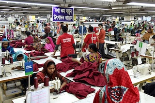 Bangladeshi workers working at a garment factory in Savar outskirts of Dhaka, Bangladesh. Image: Mamunur Rashid/NurPhoto via Getty Images