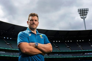 Aaron Finch poses for a photograph after announcing his retirement from international cricket during a press conference at Melbourne Cricket Ground on February 07, 2023, in Melbourne, Australia. Image: Daniel Pockett/Getty Imagesâ€‹