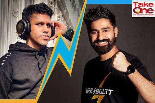 On left - Boult Audio co-founder Varun Gupta. On right - Fire-Boltt founder and CEO Arnav Kishore On left - Boult Audio co-founder Varun Gupta. On right - Fire-Boltt founder and CEO Arnav Kishore