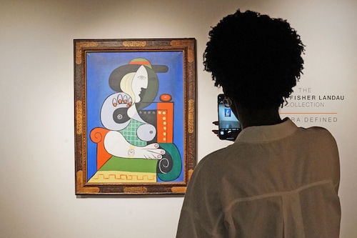 Pablo Picasso"s "Woman with a Watch," was sold at auction Wednesday night for $139.3 million by Sotheby"s in New York, the second-highest price ever achieved for the artist.
Image: Bryan R. Smith / AFPÂ©