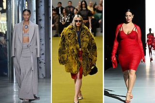 Gray, yellow and red are among the essential colors of the winter season, as seen at the Michael Kors, Gucci and Dolce & Gabbana autumn-winter 2023 shows. Image: Angela Weiss/Miguel Medina/AFP