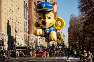 A Paw Patrol balloon is seen during the 97th Annual Macy"s Thanksgiving Day Parade in New York on November 23, 2023.