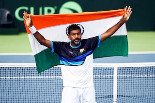 Rohan Bopanna after playing his last Davis Cup match for India on 17th September, 2023 in Lucknow, India. Image: Deepak Gupta/Hindustan Times via Getty Images