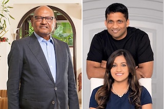 (From left to right )BYJU"S Byju Raveendran and Divya Gokulnath Vedanta Resources"s Anil Agrawal. Image (Anil Agarwal): Mexy Xavier