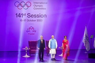PM Narendra Modi, seen here with International Olympic Committee (IOC) President Thomas Bach (left) and Nita Ambani (right), the chairperson of the Reliance Foundation and an IOC member, inaugurated the 141st session of the IOC in Mumbai on Saturday, where he announced India"s desire to host the 2036 Games. "India will leave no stone unturned in organising the 2036 Olympics," the PM told the delegates ahead of the session that returned to India for the first time in 40 years.