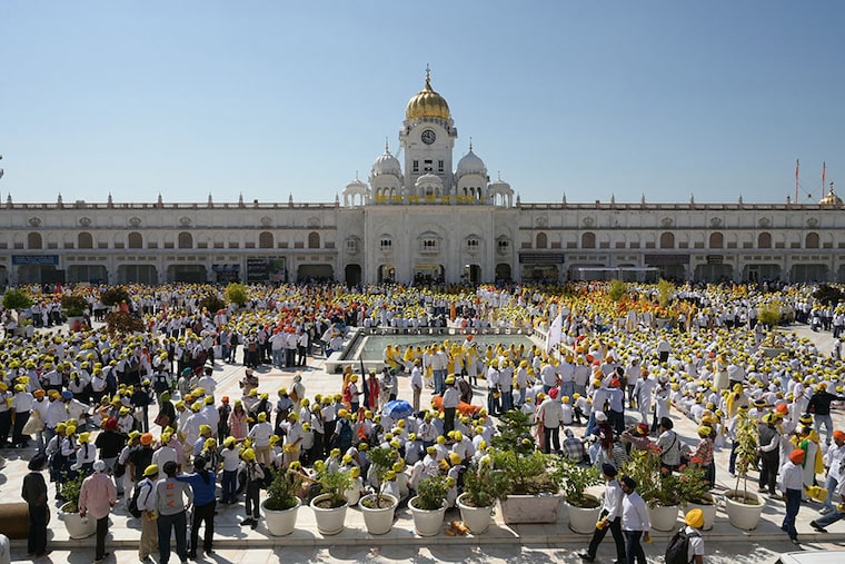 Students gather at the Golden Temple during a special prayer for a drug-free Punjab, in Amritsar on October 18, 2023.