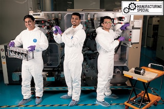 (From left) Co-founders Pankaj Sharma, Karthik Hajela and Akshay Singhal see Log9 as a deep-tech, nanotechnology company developing cell technologies ground-up. Image: Nishant Ratnakar for Forbes India
