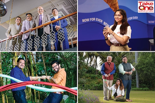 (Clockwise) The Desais of Wagh Bakri Aakanksha Gandhi of the Vadilal Group The Shahs of Symphony Fabrics The Mehtas of Aava Water (Clockwise) The Desais of Wagh Bakri Aakanksha Gandhi of the Vadilal Group The Shahs of Symphony Fabrics The Mehtas of Aava Water