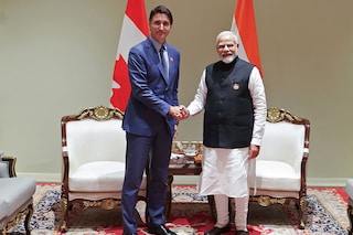 India"s Prime Minister Narendra Modi (R) and his Canada counterpart Justin Trudeau shake hands during a bilateral meeting after the G20 Summit in New Delhi on September 10, 2023. Image: PIB / AFP