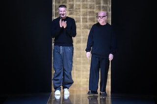 Domenico Dolce (R) and Stefano Gabbana greet the audience from the runway
Image: Marco Bertorello / AFPÂ©