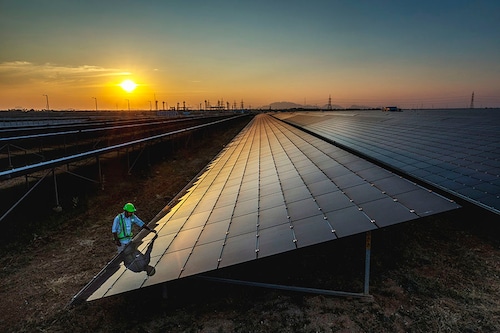 (File) Pavagada solar park in Karnataka state that is one of India"s biggest solar energy  producers. Image: Jonas Gratzer/LightRocket via Getty Images (File) Pavagada solar park in Karnataka state that is one of India"s biggest solar energy  producers. Image: Jonas Gratzer/LightRocket via Getty Images