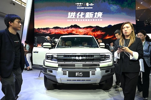 BYD’s sub-brand Fangchengbao’s Bao 5 car is displayed at the Beijing Auto Show in Beijing on April 25, 2024.
Image: Jade Gao / AFP© BYD’s sub-brand Fangchengbao’s Bao 5 car is displayed at the Beijing Auto Show in Beijing on April 25, 2024.
Image: Jade Gao / AFP©
