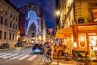 A photograph of Bronze medalist Bolade Apithy of Team France reacting during the Men"s Sabre Team Bronze Medal Match on day five of the Olympic Games Paris 2024 at Grand Palais is projected as part of Parisienne Projection on July 31, 2024 in Paris, France.&nbsp
Image: Hector Vivas/Getty Images