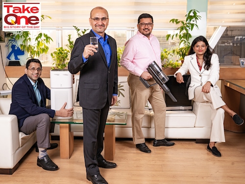 (L to R) Anurag Kumar, Chief Growth Officer, Pratik Pota, MD and CEO, Eureka Forbes, Gaurav Khandelwal, Chief financial officer, Mahnaz Shaikh, CHRO at Eureka Forbes. Image: Mexy Xavier (L to R) Anurag Kumar, Chief Growth Officer, Pratik Pota, MD and CEO, Eureka Forbes, Gaurav Khandelwal, Chief financial officer, Mahnaz Shaikh, CHRO at Eureka Forbes. Image: Mexy Xavier