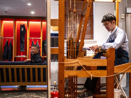 Masataka Suzuki, president of Momotaro Jeans, posing during an interview with AFP in the Kojima district of Okayama. Image: Philip FONG / AFP