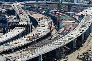 File photo of the construction site at a coastal road project in Mumbai. Image: Punit PARANJPE / AFP