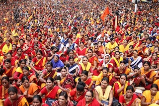 Gender mainstreaming, and ensuring that women receive their due benefits under flagship government schemes have been key drivers for this measurable progress.
Image: STR/NurPhoto via Getty Images