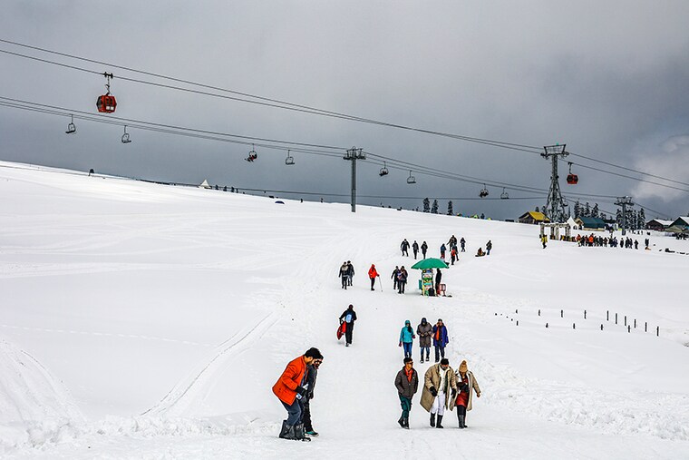 Tourists are enjoying themselves at the famous ski resort in Gulmarg, Baramulla, Jammu and Kashmir on February 23, 2024.