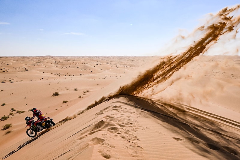 Monster Energy Honda Team"s Chilean biker Pablo Quintanilla competes in stage 5 of the 2024 Dakar rally between Al Hofuf and Shubaytah, on January 10, 2024.