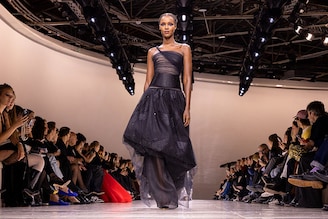 A model walks the runway during the Giorgio Armani Privé Haute Couture Spring/Summer 2024 show as part of Paris Fashion Week on January 23, 2024, in Paris, France. Armani"s meticulously crafted couture paid homage to his roots in tailoring, a nod to the precision and elegance that underpin his design philosophy.
