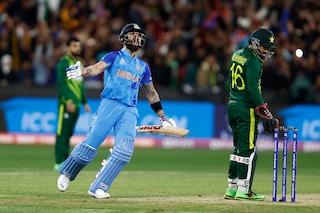 Virat Kohli of India celebrates after the final run is scored during the ICC Men"s T20 World Cup match between India and Pakistan at Melbourne Cricket Ground on October 23, 2022 in Melbourne, Australia. Image: Darrian Traynor - ICC/ICC via Getty Images
