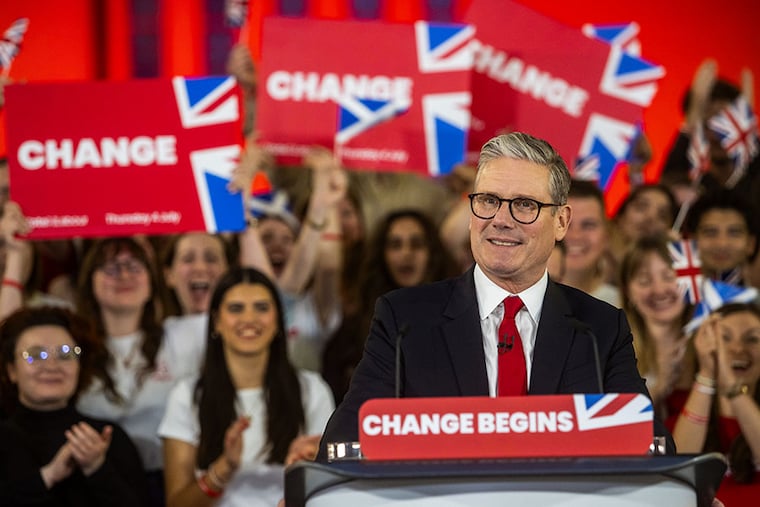 Labour leader Sir Keir Starmer speaks to supporters at a watch party in central London on Friday, July 5, 2024, for the results of the 2024 General Election, as the party appears on course for a landslide win.