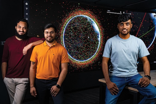 (From left) Tanveer Ahmed, Rahul Rawat and Anirudh Sharma, co-founders, Digantara
Image: Nishant Ratnakar for Forbes India (From left) Tanveer Ahmed, Rahul Rawat and Anirudh Sharma, co-founders, Digantara
Image: Nishant Ratnakar for Forbes India