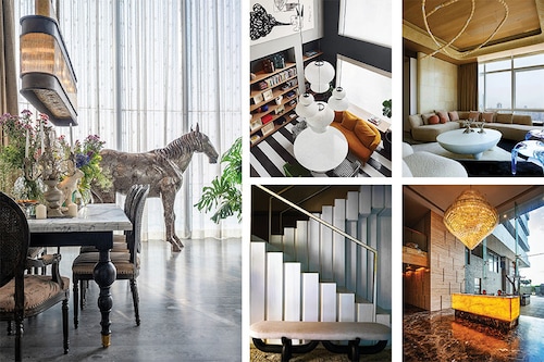 Clockwise from left: The metal horse serves as an eccentric statement piece in the interiors designed by The Orange Lane (Image: Kuber) A cluster of Formakami rice paper lamps serves as the centerpiece of the lounge on the first floor of the New Friends Colony apartment designed by Vaishali Kamdar Associates (Image: Suleiman Merchant) The Altamount Road residence designed by Atelier Ashiesh Shah combines muted tones with handcrafted treasures, creating an ambiance reminiscent of an art gallery (Image: Bjorn Wallander) The lobby at the high-rise, The First by DSR, designed by NA Architects The sculptural marble staircase with brass railings at the residence in Udaipur designed by Atelier Ashiesh Shah (Image: Ashish Sahi) Clockwise from left: The metal horse serves as an eccentric statement piece in the interiors designed by The Orange Lane (Image: Kuber) A cluster of Formakami rice paper lamps serves as the centerpiece of the lounge on the first floor of the New Friends Colony apartment designed by Vaishali Kamdar Associates (Image: Suleiman Merchant) The Altamount Road residence designed by Atelier Ashiesh Shah combines muted tones with handcrafted treasures, creating an ambiance reminiscent of an art gallery (Image: Bjorn Wallander) The lobby at the high-rise, The First by DSR, designed by NA Architects The sculptural marble staircase with brass railings at the residence in Udaipur designed by Atelier Ashiesh Shah (Image: Ashish Sahi)