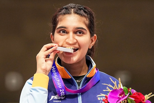 Esha Singh is an Indian sport shooter
Image: PTI Esha Singh is an Indian sport shooter
Image: PTI