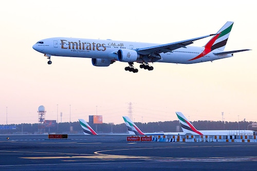 Emirates, Dubai"s state-owned carrier, with its large fleet of long-range, wide-body aircraft, epitomises the Gulf"s "hub and spoke" model in which a globe-spanning range of long-haul destinations are linked by connecting flights through Dubai. Image: Photography Karim SAHIB / AFP