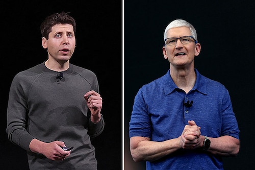 Sam Altman, CEO, OpenAI and Apple CEO Tim Cook. Image:&nbspAFP