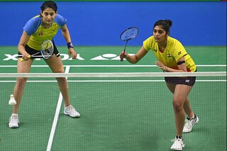 (File L to R) Indian players Ashwini Ponnappa with Tanisha Crasto  in action during Yonex Sunrise India Open 2024 Badminton Tournament at IGI Stadium on January 17, 2024 in New Delhi, India.
Image: Vipin Kumar/Hindustan Times via Getty Images