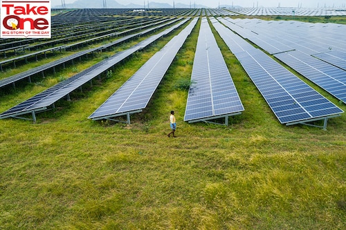 India, which ranks 63rd in the World Economic Forum"s Energy Transition Index, wants to achieve 500GW of non-fossil fuel capacity by 2030, which means adding at least 50GW capacity every year.
Image: Abhishek Chinnappa/Getty Images