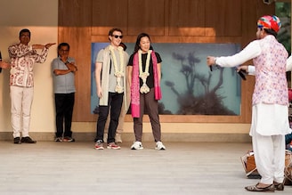 Facebook CEO Mark Zuckerberg and his wife Priscilla Chan at Jamnagar airport on Thursday, February 29, 2024. Folk musicians welcomed the couple upon their arrival to attend the pre-wedding festivities of Mukesh and Nita Ambani’s youngest son, Anant Ambani, with Radhika Merchant.