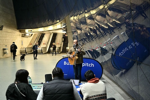 Guitarist and singer Francesco Nasone takes part in a busking audition at Transport for London"s (TFL) Southwark Underground tube station, in London.
Image: Justin Tallis / AFP© Guitarist and singer Francesco Nasone takes part in a busking audition at Transport for London"s (TFL) Southwark Underground tube station, in London.
Image: Justin Tallis / AFP©