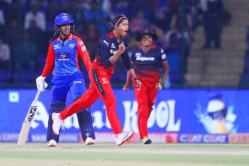 Shreyanka Patil of Royal Challengers Bangalore celebrates the wicket of Meg Lanning (c) of Delhi Capitals during the WIPL match between Delhi Capitals and Royal Challengers at Arun Jaitley Stadium on March 10, 2024 in Delhi, India. Image: Pankaj Nangia/Getty Images Shreyanka Patil of Royal Challengers Bangalore celebrates the wicket of Meg Lanning (c) of Delhi Capitals during the WIPL match between Delhi Capitals and Royal Challengers at Arun Jaitley Stadium on March 10, 2024 in Delhi, India. Image: Pankaj Nangia/Getty Images