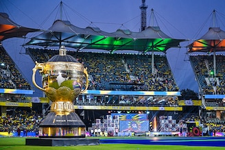 A model of IPL trophy is pictured before the start of the Indian Premier League (IPL) Twenty20 cricket match between Chennai Super Kings and Royal Challengers Bangalore at the MA Chidambaram Stadium in Chennai on March 22, 2024.