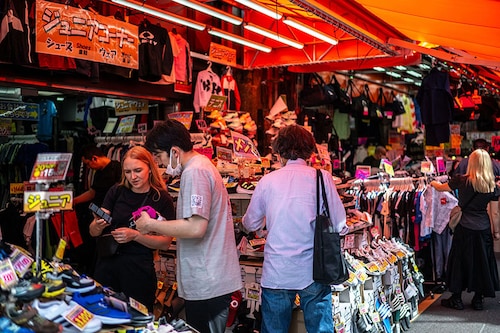 The Ameya-Yokocho in Ueno, one of the busiest open-air markets in Tokyo during the golden week holiday on April 30, 2024. Image credit: Photography Philip FONG / AFP