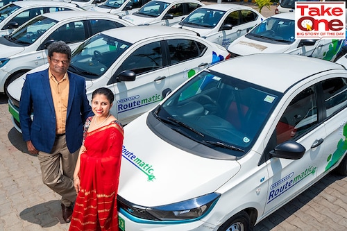 (L to R) Sriram Kannan, Founder & CEO and Kavitha Ramachandra Gowda, Co-founder and Executive Director of Routematic. Image: Selvaprakash Lakshmanan for Forbes India