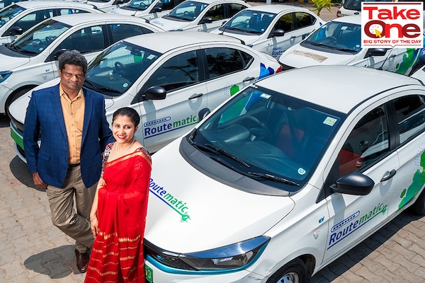 (L to R) Sriram Kannan, Founder & CEO and Kavitha Ramachandra Gowda, Co-founder and Executive Director of Routematic. Image: Selvaprakash Lakshmanan for Forbes India