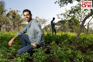 Atul Satija, founder &amp CEO of The/Nudge Institute, at a farm near Bengaluru, where one of the non-profits from their accelerator programme, Gramhal, is helping farmers leverage technology for sustainable agriculture. Image: Selvaprakash Lakshmanan for Forbes India