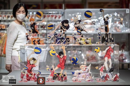 Products displayed at a pop-up store for the Japanese volleyball manga series "Haikyu!!" in Tokyo
Image: Yuichi Yamazaki / AFPÂ©