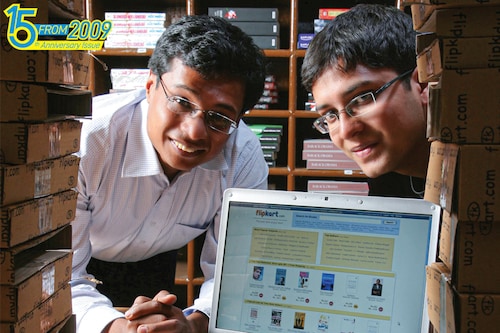 Sachin Bansal (left) and Binny Bansal, co-founders, at their Flipkart office in Bengaluru in 2009
Image: Getty Images Sachin Bansal (left) and Binny Bansal, co-founders, at their Flipkart office in Bengaluru in 2009
Image: Getty Images