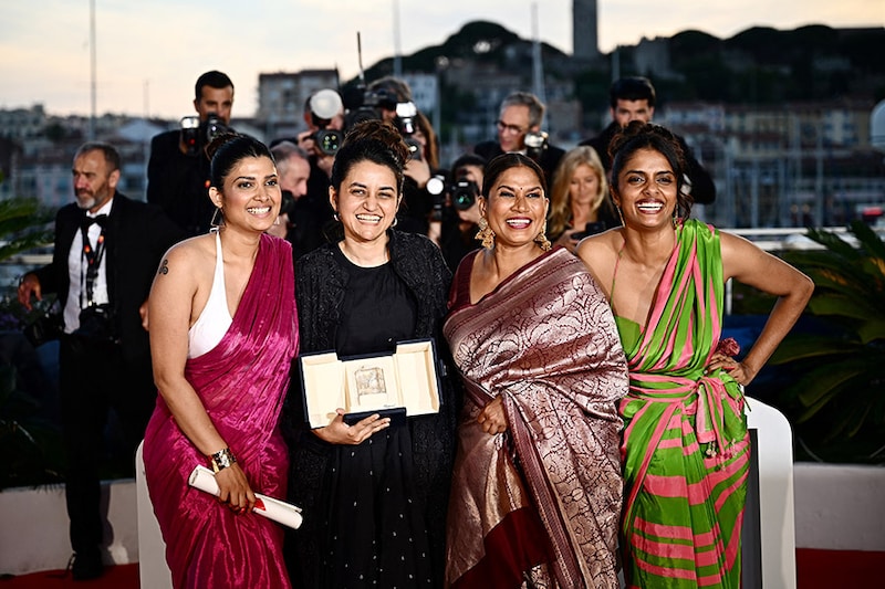 (From L-R) Indian actress Divya Prabha, director Payal Kapadia, and actresses Chhaya Kadam and Kani Kusruti pose during a photocall after winning the Grand Prix for the film "All We Imagine as Light" during the Closing Ceremony at the 77th edition of the Cannes Film Festival in Cannes, southern France, on May 25, 2024.