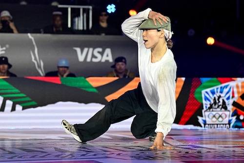 Japan"s Ayumi Fukushima competes in the women"s Breaking B-Girls semi-final during the Olympic Qualifier Series. WANG Zhao / AFPÂ©